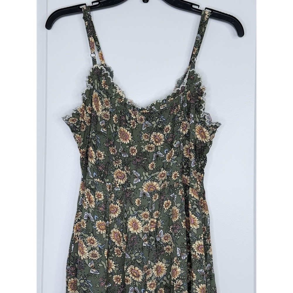 Natural Life Harley Embroidered Jumpsuit Olive Green Floral Wide Leg Small Boho - Picture 10 of 12